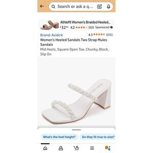 Avidirk Women White Faux Pearl Strappy Block Heel Square Toe Mules Sandals Sz 9